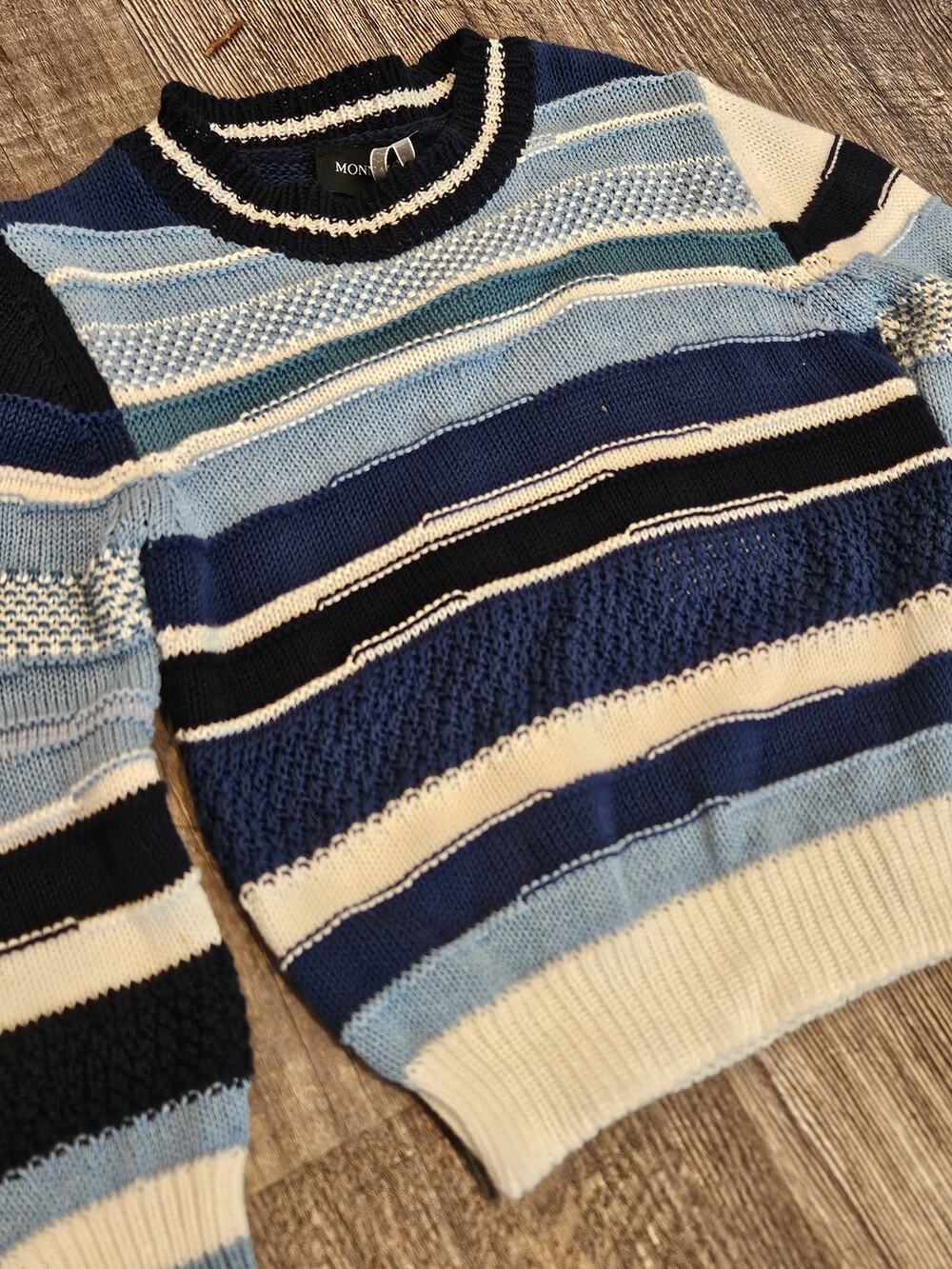 Monnalisa boys blue stripe knit Crewneck sweater  4t Italian luxury preppy